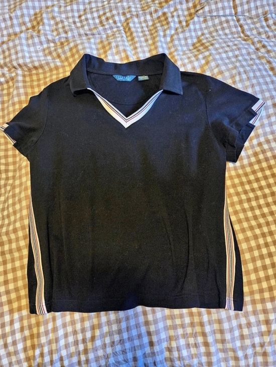 Astra Tops - Astra Women's Black & White Polo Size Medium